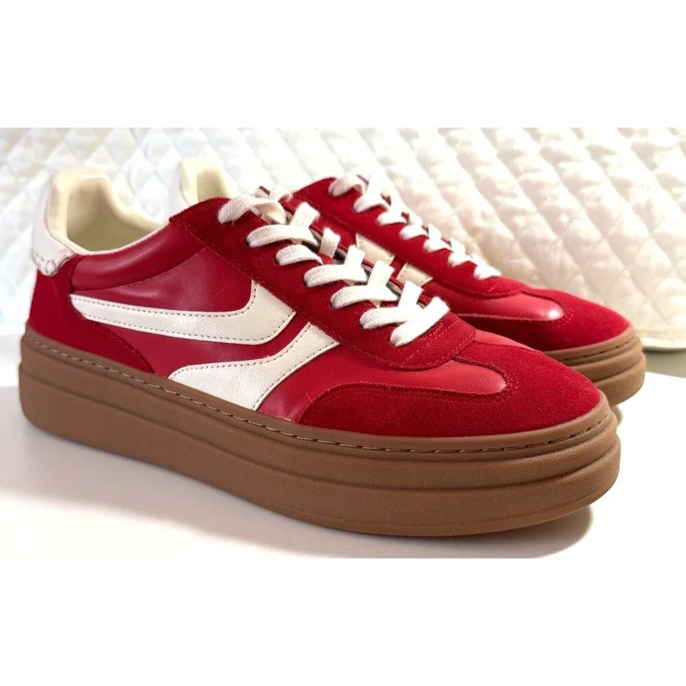 Womens Sneakers Steve Madden  Red  Suede Leather Upper / Platform Sole, Size 9M